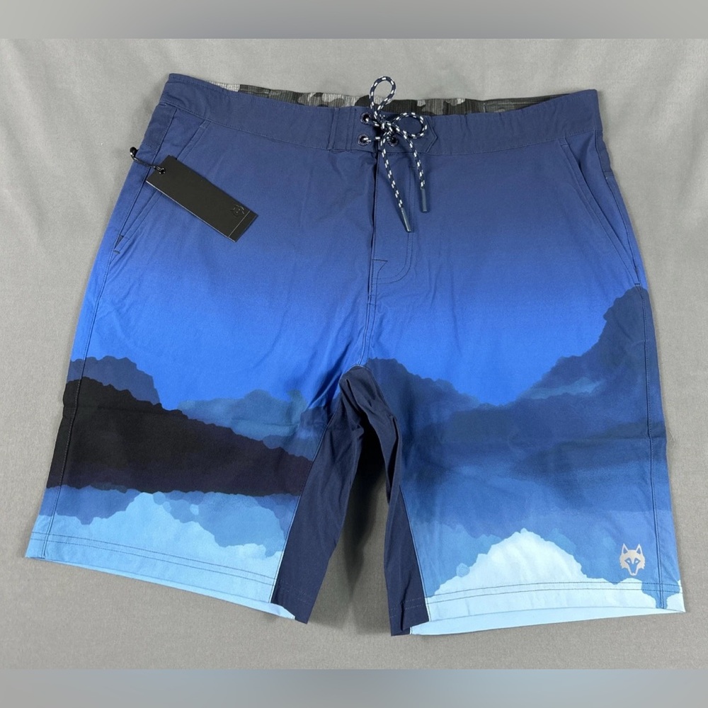 Greyson Shorts Swim Indian Wells Scenic Print 38 x 10 Blue Nylon